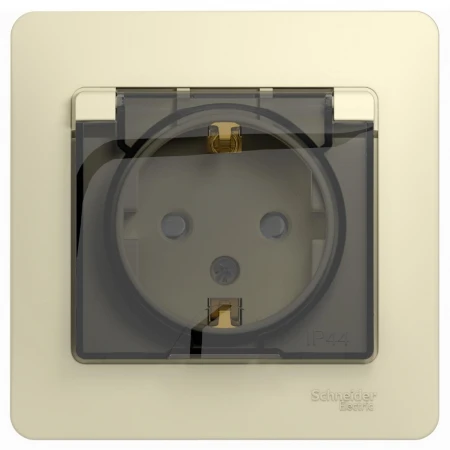 Розетка 2К+З Systeme Electric Glossa 16A 250V со шторками и крышкой бежевая GSL000248