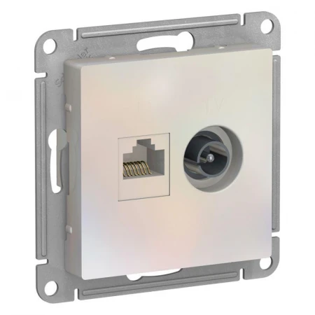 Розетка компьютерная RJ45/TV Systeme Electric AtlasDesign 5e кат UTP жемчужная ATN000489