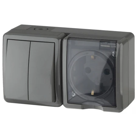 Блок розетка-выключатель двухклавишный ЭРА Эксперт IP54 16A 250V 11-7402-03 Б0020736