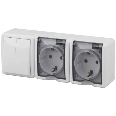 Блок розетки-выключатель двухклавишный ЭРА Эксперт IP54 16A 250V 11-7404-01 Б0027675
