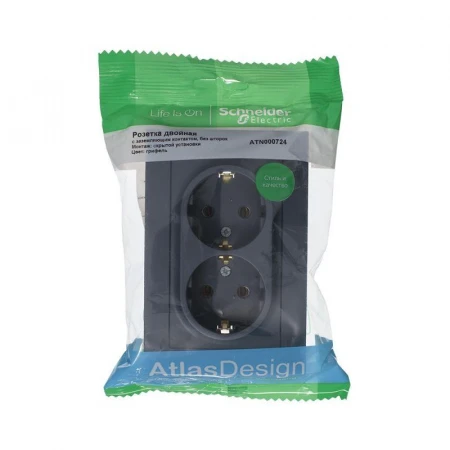 Розетка двойная 2К+З Systeme Electric AtlasDesign 16A 250V грифель ATN000724