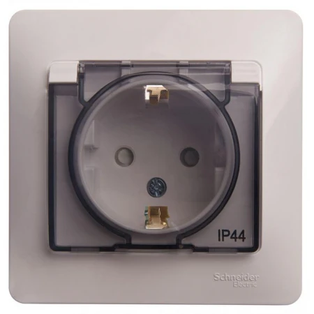 Розетка 2К+З Systeme Electric Glossa 16A 250V со шторками и крышкой белая GSL000148