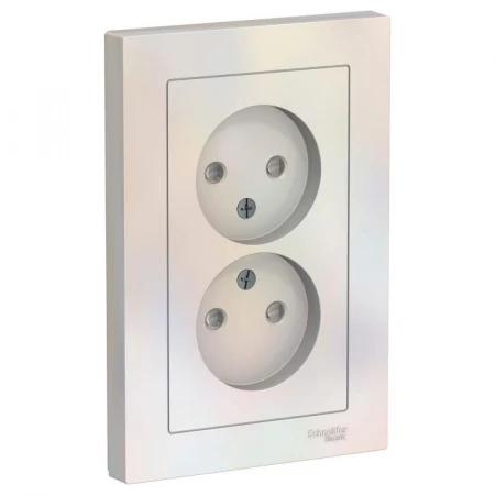 Розетка двойная 2К Systeme Electric AtlasDesign 16A 250V со шторками жемчужная ATN000422