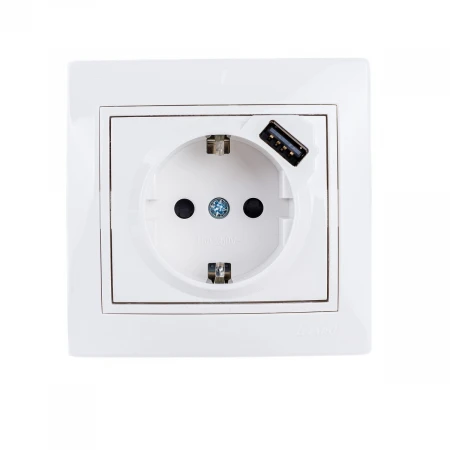 Розетка с зазем. + USB-разъём Lezard Mira белая 701-0202-181