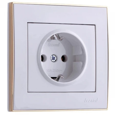 Розетка с зазем. Lezard Rain белая с бок. вст. золото 703-0226-122