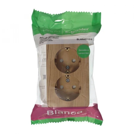 Розетка двойная 2К+З Systeme Electric Blanca 16A 250V со шторками ясень BLNRA011215