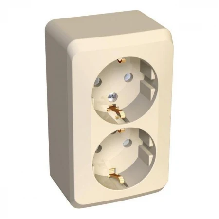 Розетка двойная 2К+З Systeme Electric Этюд 16A 250V со шторками кремовая PA16-008K