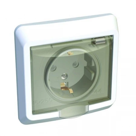 Розетка 2К+З Systeme Electric Этюд 16A 250V с крышкой шторками белая PC16-044B