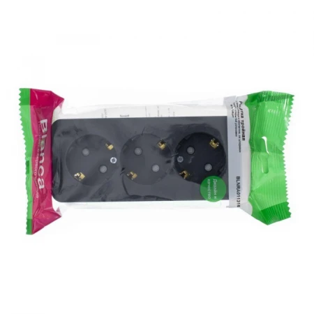 Розетка тройная 2К+3 Systeme Electric Blanca 16A 250V со шторками антрацит BLNRA011316