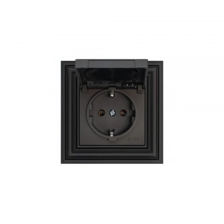 Розетка 2P Liregus Retro с крышкой шторками черный матовый 29-223