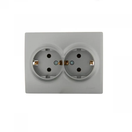 Розетка 2-ая с зазем. Lezard Karina серебро 707-4300-127