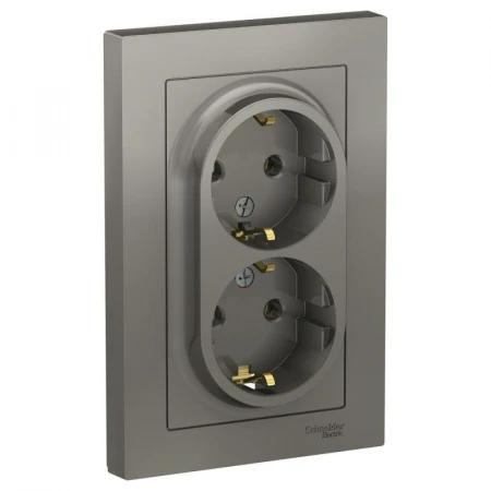 Розетка двойная 2К+З Systeme Electric AtlasDesign 16A 250V сталь ATN000924