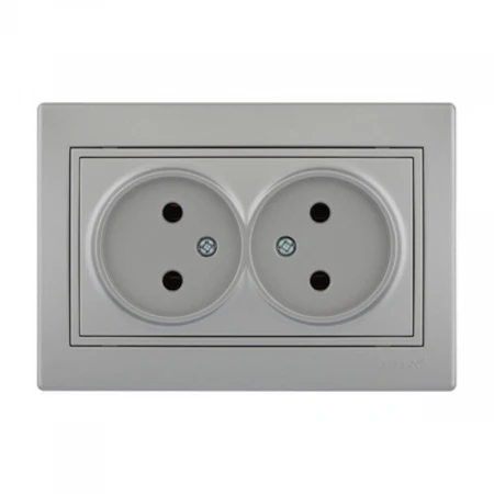 Розетка 2-ая без зазем. Lezard Mira серебро 701-1010-128B