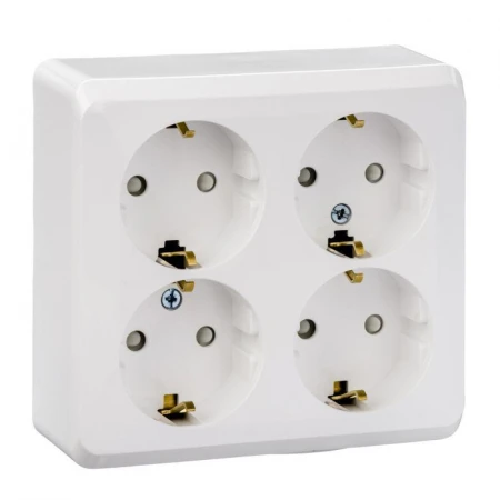 Розетка четырехместная 2К+З Systeme Electric Этюд 16A 250V со шторками белая PA16-208B