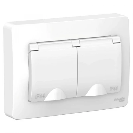 Розетка двойная 2К+З Systeme Electric Blanca 16A 250V со шторками и крышкой белая BLNRS441121