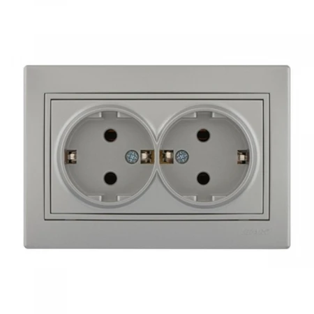 Розетка 2-ая с зазем. Lezard Mira серебро 701-1010-127B