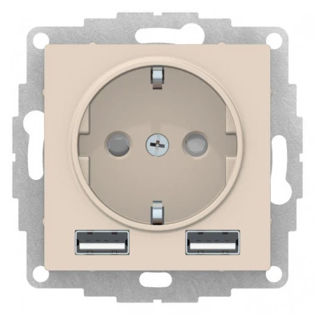 Розетка 2К+3/2хUSB Systeme Electric AtlasDesign 16A 250V Type A+A бежевая ATN000230