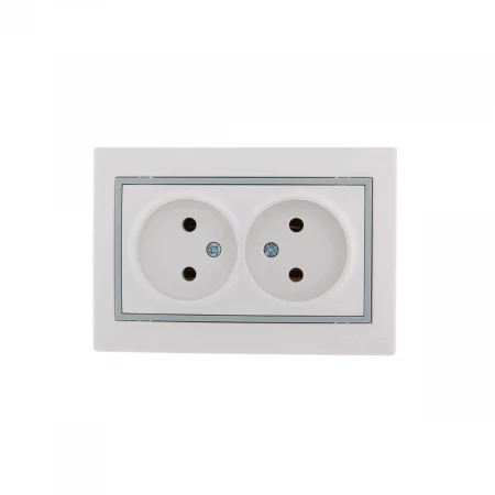 Розетка 2-ая без зазем. Lezard Mira белая с сер. вст. 701-0215-128
