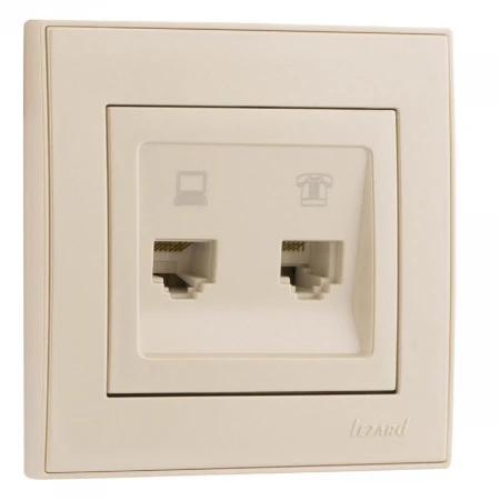 Розетка 2-ая комп. + тел. Lezard Rain белый жемчуг 703-3030-143