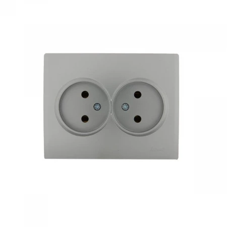 Розетка 2-ая без зазем. Lezard Karina серебро 707-4300-128