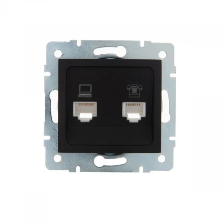 Розетка 2-ая комп. + тел. Lezard Karina черная 707-4288-143