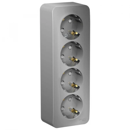 Розетка четырехместная 2К+З Systeme Electric Blanca 16A 250V со шторками алюминий BLNRA011413