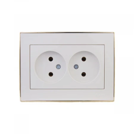 Розетка 2-ая без зазем. Lezard Rain белая с бок. вст. золото 703-0226-128