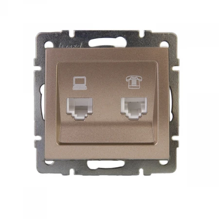 Розетка 2-ая комп. + тел. Lezard Rain бронза 703-3188-143