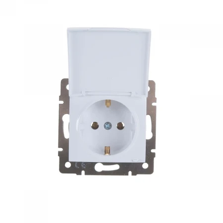 Розетка с зазем. с крышкой Lezard Karina белая 707-0288-123B