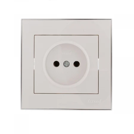 Розетка без зазем. Lezard Rain белая с бок. вст. хром 703-0225-121