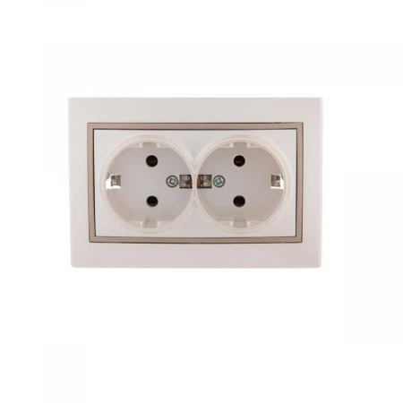 Розетка 2-ая с зазем. Lezard Mira белый жемчуг с кор. вст. 701-3031-127