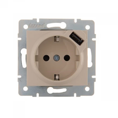 Розетка с зазем. + USB-разъём Lezard Karina кремовая 707-0388-181