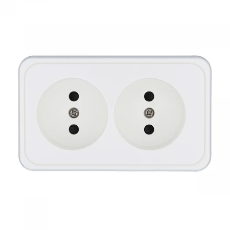 Розетка LK Studio двойная открытой установки без заземляющих контактов с защитными шторками (белый) 813604