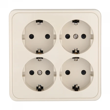 Розетка LK Studio четырехместная открытой установки с заземляющими контактами и защитными шторками, (бежевый) 813801