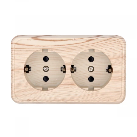 Розетка LK Studio двойная открытой установки с заземляющими контактами и защитными шторками (сосна) 813525