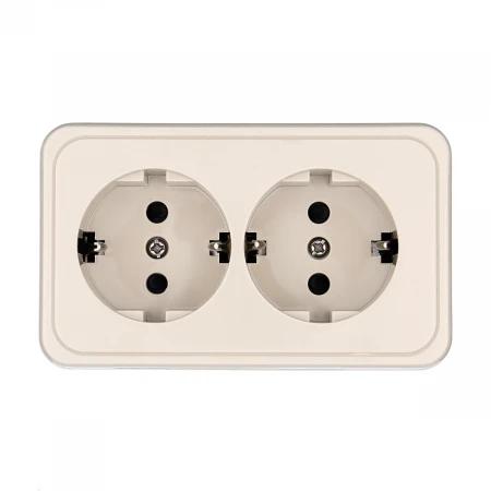 Розетка LK Studio двойная открытой установки с заземляющими контактами и защитными шторками (бежевый) 813501