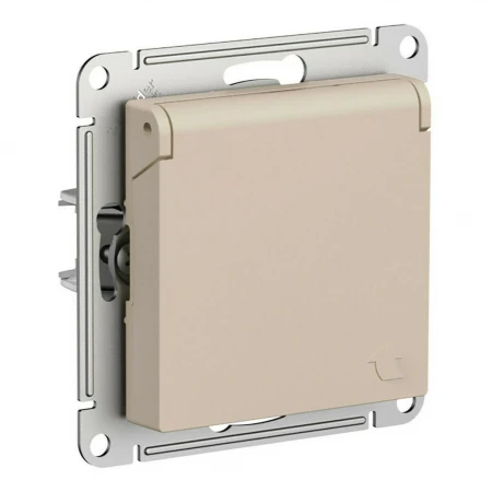 Розетка 2К+З Systeme Electric AtlasDesign 16A 250V со шторками и крышкой песочный ATN001246