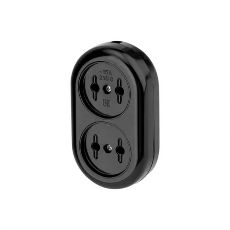 Колодка 2 гнезда карболитовая б/з 16 А, черная Rexant 11-8981