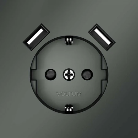 Розетка встраиваемая Voltum S70 с заземлением и защитными шторками, 16А, с USB, A+A, (титан) VLS040406