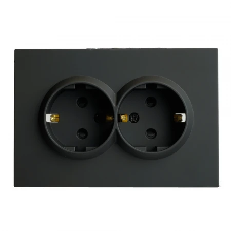 Розетка 2-местная с защитной шторкой STEKKER, с/з, 250В, 16А, серия Эмили, RST16-5114-05, черный уголь, soft touch 49856