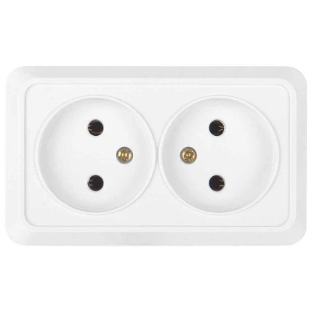Розетка двойная 2П открытой установки IP20 10А 250В (керамика) белая "Альфа" General