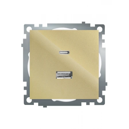 Розетка 2-местная USB + type C (механизм), 250В, 3А, max 20W, STEKKER, GLS10-7116-08, серия Катрин, золото 50053