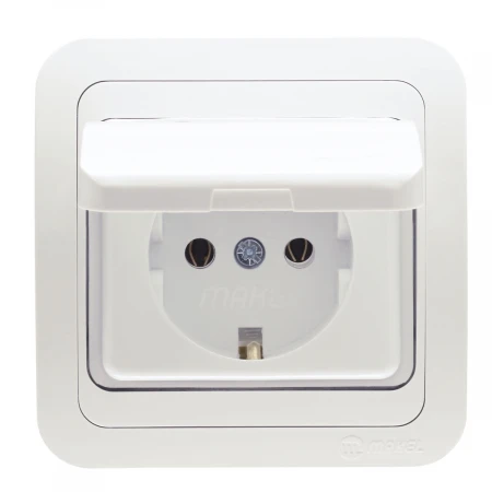 Розетка Makel 1-м СП Mimoza с крыш. бел./бел. 12009