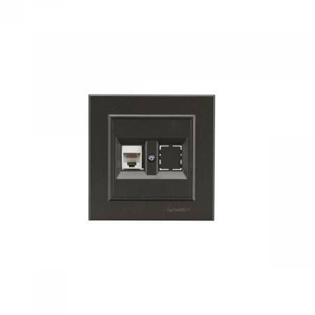 Розетка Makel компьютерная+гнездо СП Karea 16А IP20 CAT 5 дым. металлик 56050035