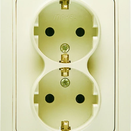 Розетка Makel 2-м СП Mimoza с заземл. крем/крем. 25082