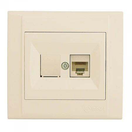 Розетка Makel компютерная CAT5 + гнездо СП Defne IP20 крем. 42010035