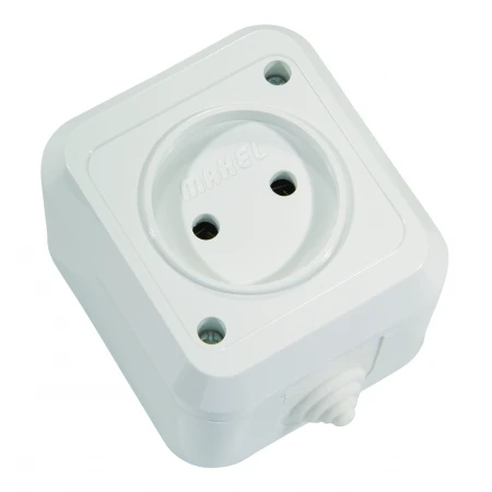Розетка Makel 1-м ОП п/герм. без заземл. бел. 18306