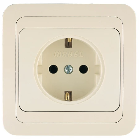 Розетка Makel 1-м СП Mimoza с заземл. крем. /крем. 25028 бакелит