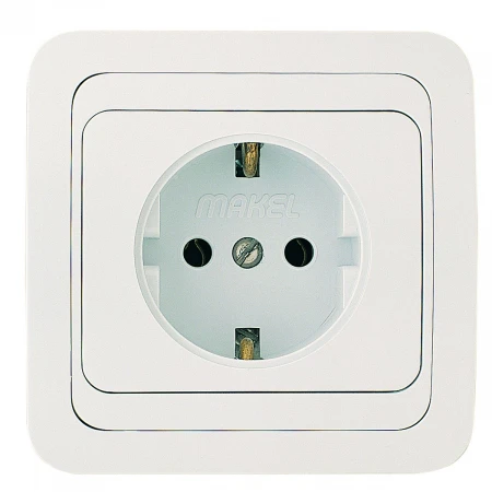 Розетка Makel 1-м СП Mimoza с заземл. бел/бел. 12028