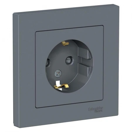 Розетка 2К+З Systeme Electric AtlasDesign 16A 250V со шторками грифель ATN000744